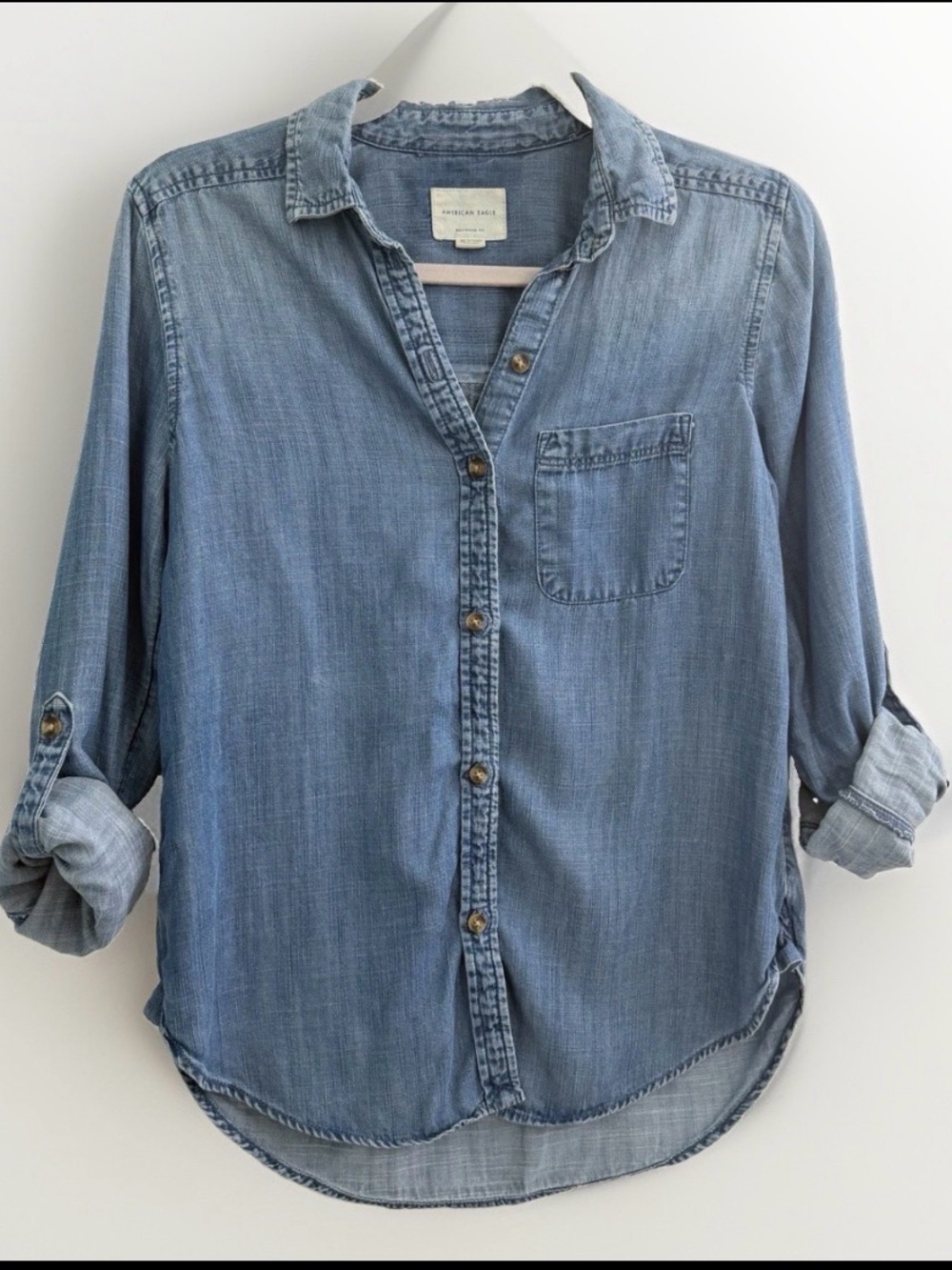 American Eagle Boyfriend Chambray Shirt Light Blue XSMALL